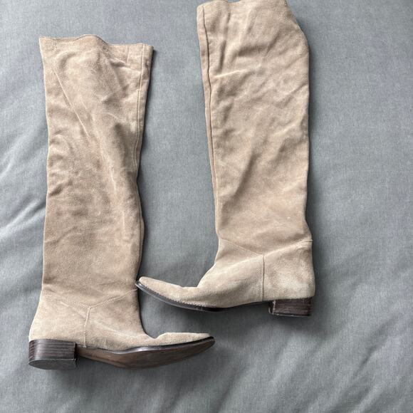 Zara Suede Over The Knee Boots Beige Tall Flat Heel Size 42 (11) - Picture 5 of 11
